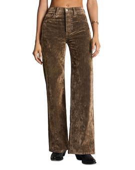 Re/done Re/Done High Rise Wide Leg Jeans in Beige Flock