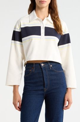 Re/Done Re/Done Stripe Cotton Crop Rugby Polo