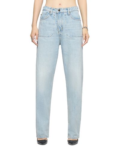 Re/done Re/Done The Rewind Reversible High Rise Barrel Jeans in Love Letter Blue Floral