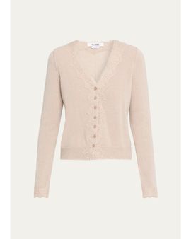 RE/DONE Ruby Lace-Trim Cashmere Cardigan