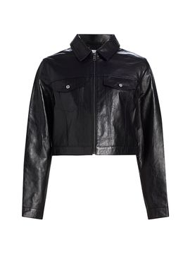 Re/done Women's Leather Crop Trucker Jacket