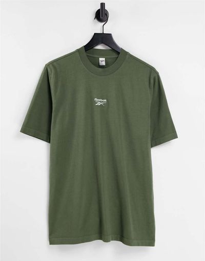 Reebok Reebok central logo t-shirt in olive green - exclusive to ASOS