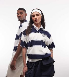Reebok Reebok knit striped polo in off-white and navy - Exclusive to ASOS