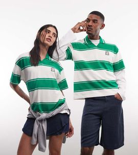Reebok Reebok knit striped polo on off-white and green - Exclusive to ASOS