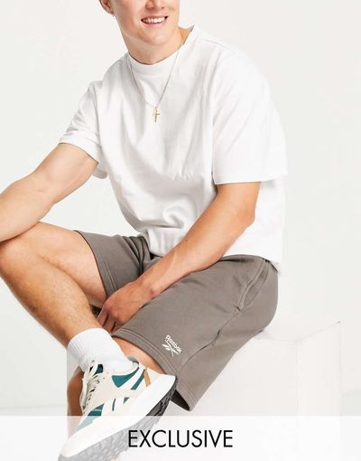 Reebok Reebok logo shorts in taupe brown - exclusive to ASOS