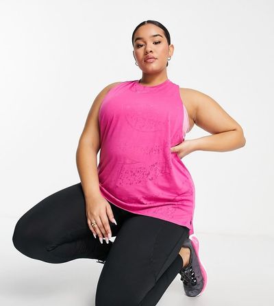Reebok Reebok Training Plus Techstyle burnout print tank top in pink