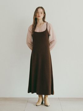 REED Fine Wool Whole Garment One-piece Dress [Brown]