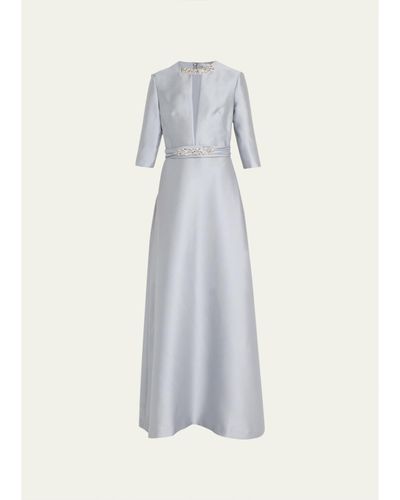Reem Acra Bead-Embellished Mikado Keyhole Kaftan