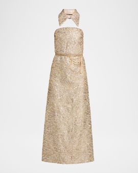 Reem Acra Collared Strapless Embellished Midi Cocktail Dress