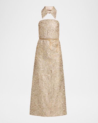 Reem Acra Collared Strapless Embellished Midi Cocktail Dress
