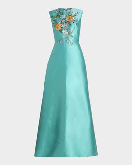 Reem Acra Petals, Spice, & Whispers of Plumage Fit & Flare Gown