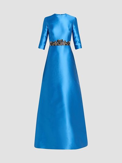 Reem Acra Reem Acra Women's Mikado Embroidered Three-Quarter Sleeve Gown