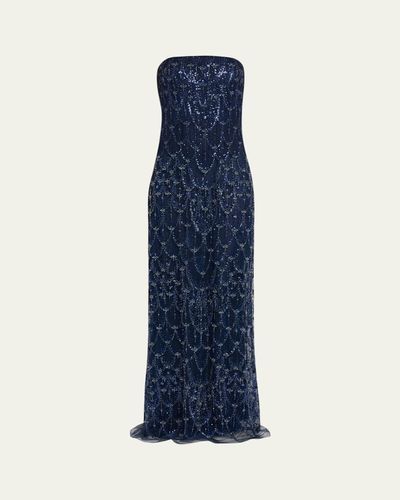 Reem Acra Strapless Crystal Embellished Evening Gown