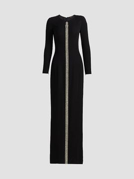 Reem Acra Women's Crêpe Crystal Detail Column Gown