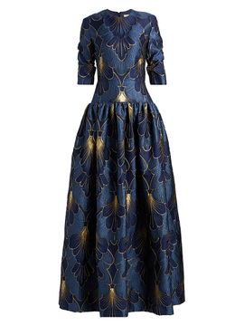 Reem Acra Women's Lamé Brocade Dropped Waist Gown