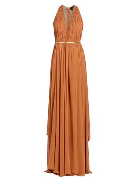 Reem Acra Women's Pleated Chiffon Belted A-Line Gown