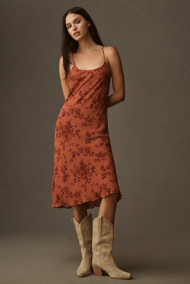 reformation brown floral dress Daphne Brown Floral Ruffle Maxi Dress