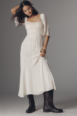 Reformation - Laverna Smocked Bell-Sleeve Midi Dress