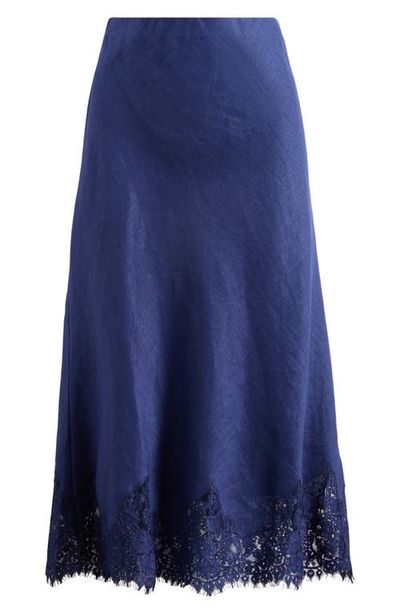 Reformation Reformation Carolina Lace Trim Linen Midi Skirt