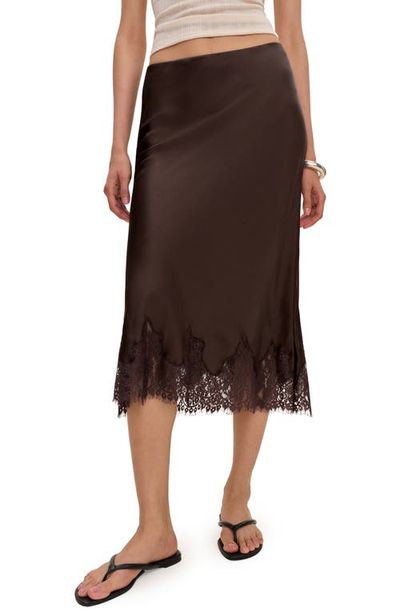 Reformation Reformation Carolina Lace Trim Silk Midi Skirt