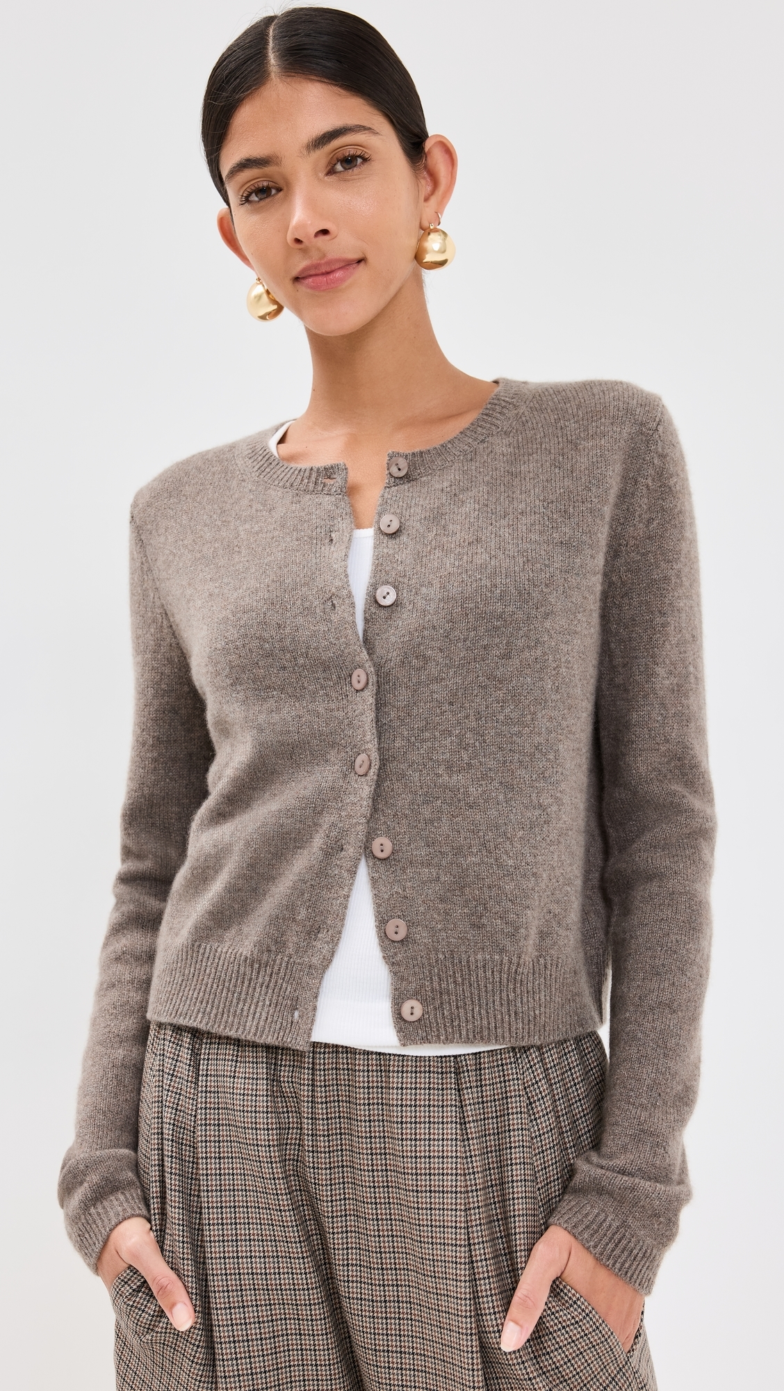 Reformation - Clara Cashmere Crew Cardigan Cocoa XS