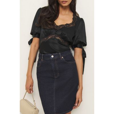 Reformation Reformation Dolly Lace Trim Silk Charmeuse Top