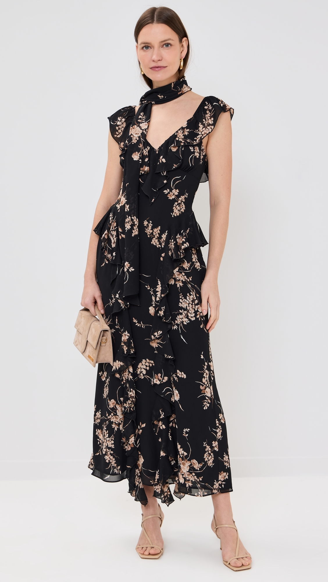 reformation black floral dress Reformation // Black & Multi Floral Dress  VSP Consignment