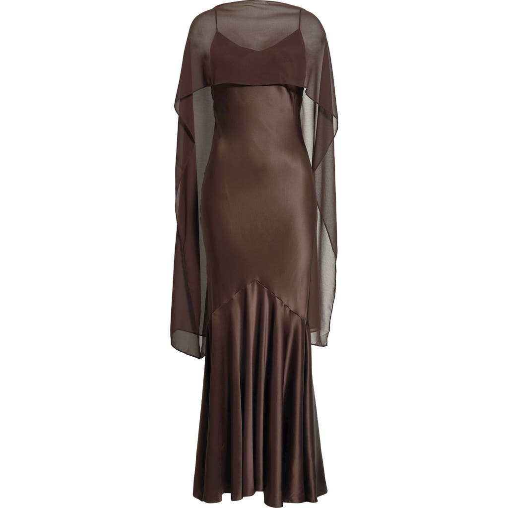 Reformation Reformation Tiffani Silk Charmeuse Dress with Cape Overlay