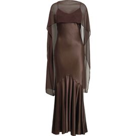 Reformation Reformation Tiffani Silk Charmeuse Dress with Cape Overlay