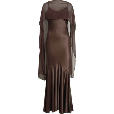 Reformation Reformation Tiffani Silk Charmeuse Dress with Cape Overlay