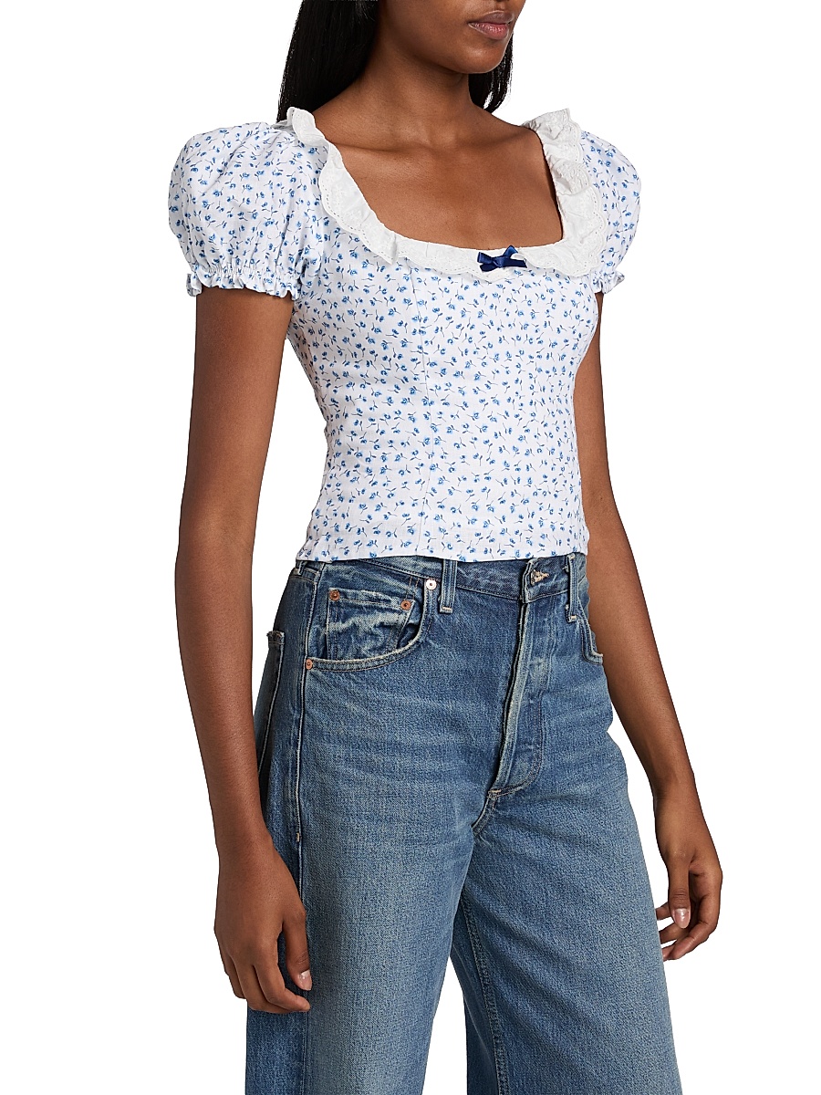 Reformation - Women's Alice Floral Puff-Sleeve Linen Top