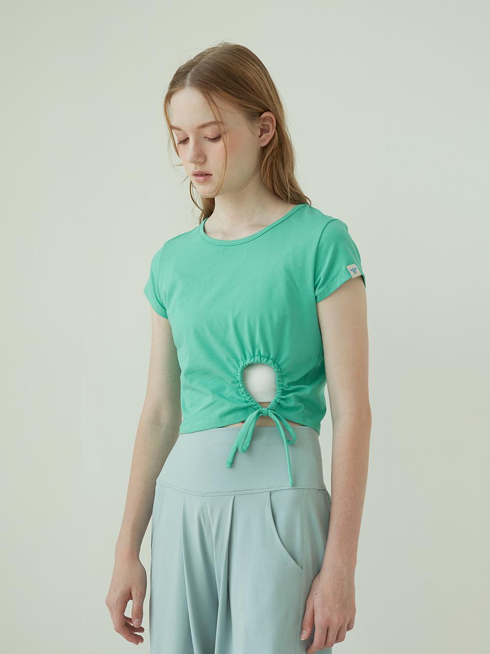 REINAMORA Cut-out Front Short Sleeve T-shirt_Marine Green