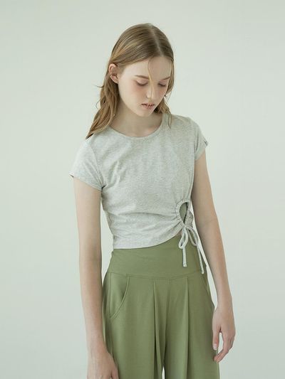 REINAMORA Cut-out Front Short Sleeve T-shirt_Melange Gray