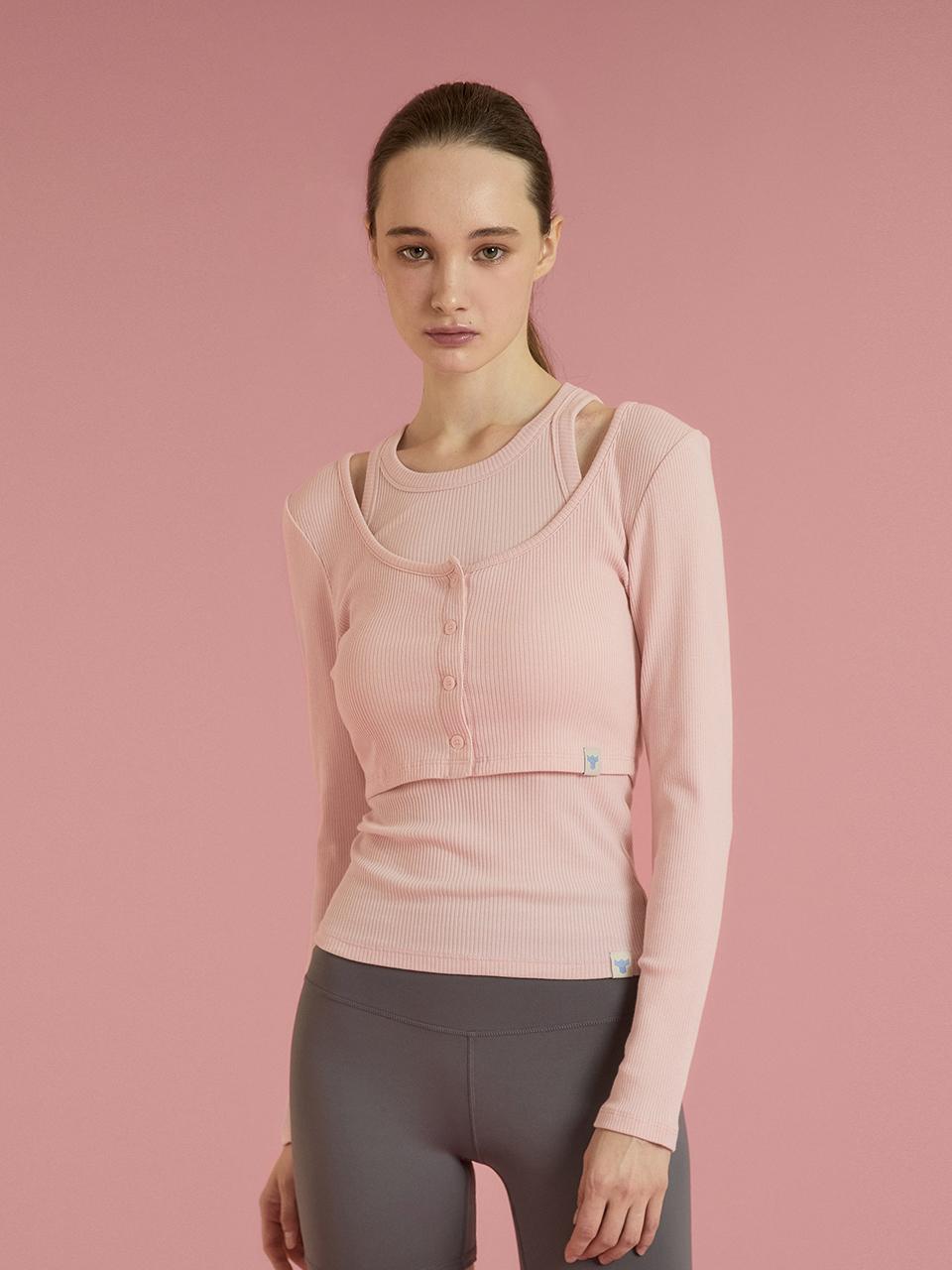 REINAMORA Fine Ribbed Cropped Cardigan_Heavenly Pink