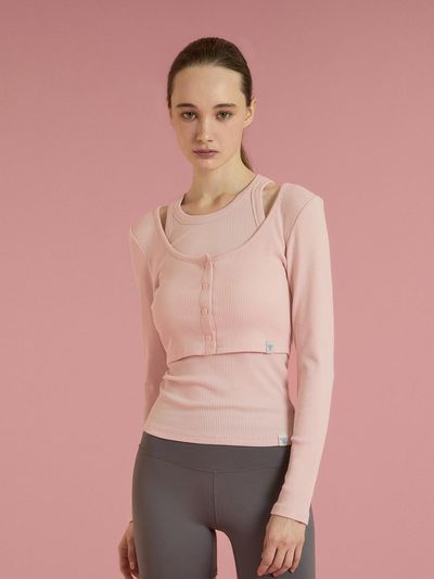 REINAMORA Fine Ribbed Cropped Cardigan_Heavenly Pink