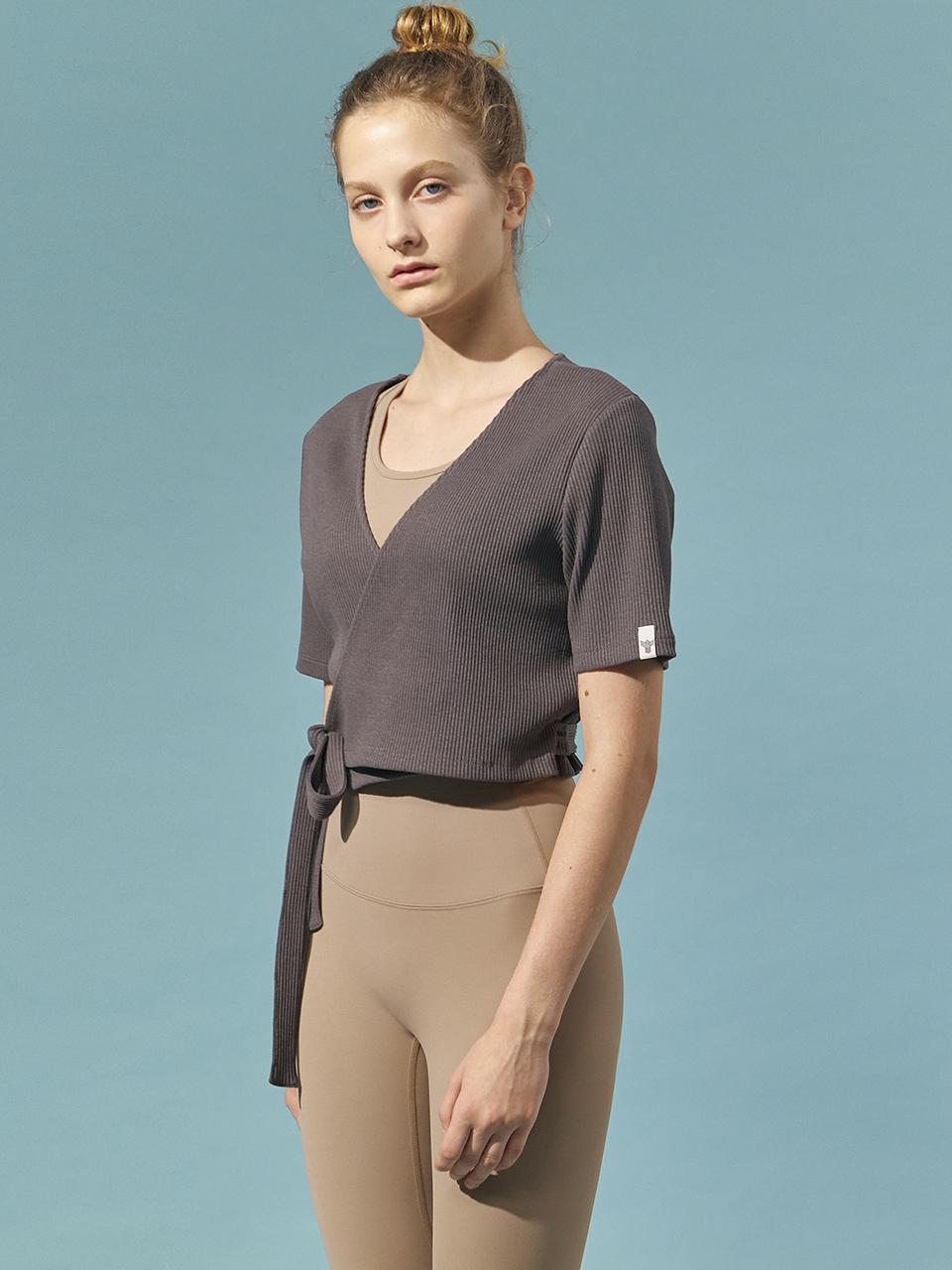 REINAMORA Mildness cropped short sleeve cardigan charcoal