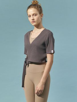 REINAMORA Mildness cropped short sleeve cardigan charcoal
