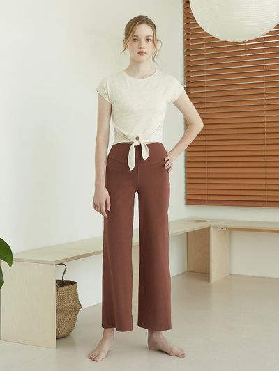 REINAMORA Minimal Wide Leg Pants_Brown
