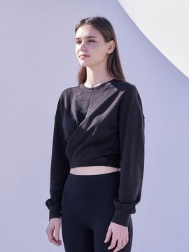 REINAMORA Relaxed Wrap Tie Sweatshirt_Black