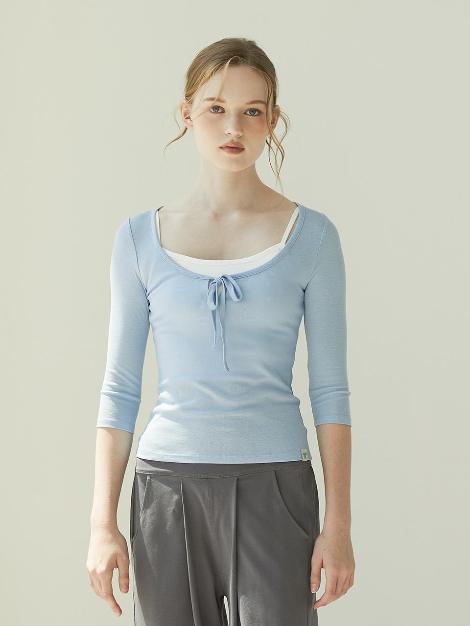 REINAMORA shell string U-neck 7 sleeve T-shirt_angel's blue