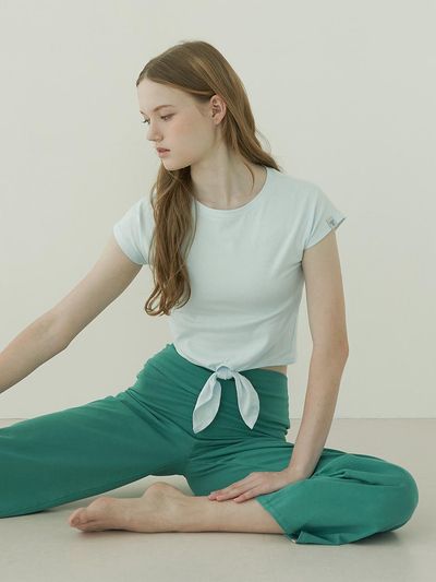 REINAMORA Tie Basic Short Sleeve T-shirt_Chock Blue