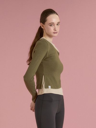 REINAMORA Unbalanced Layered Soft Sleeves _Khaki & Beige