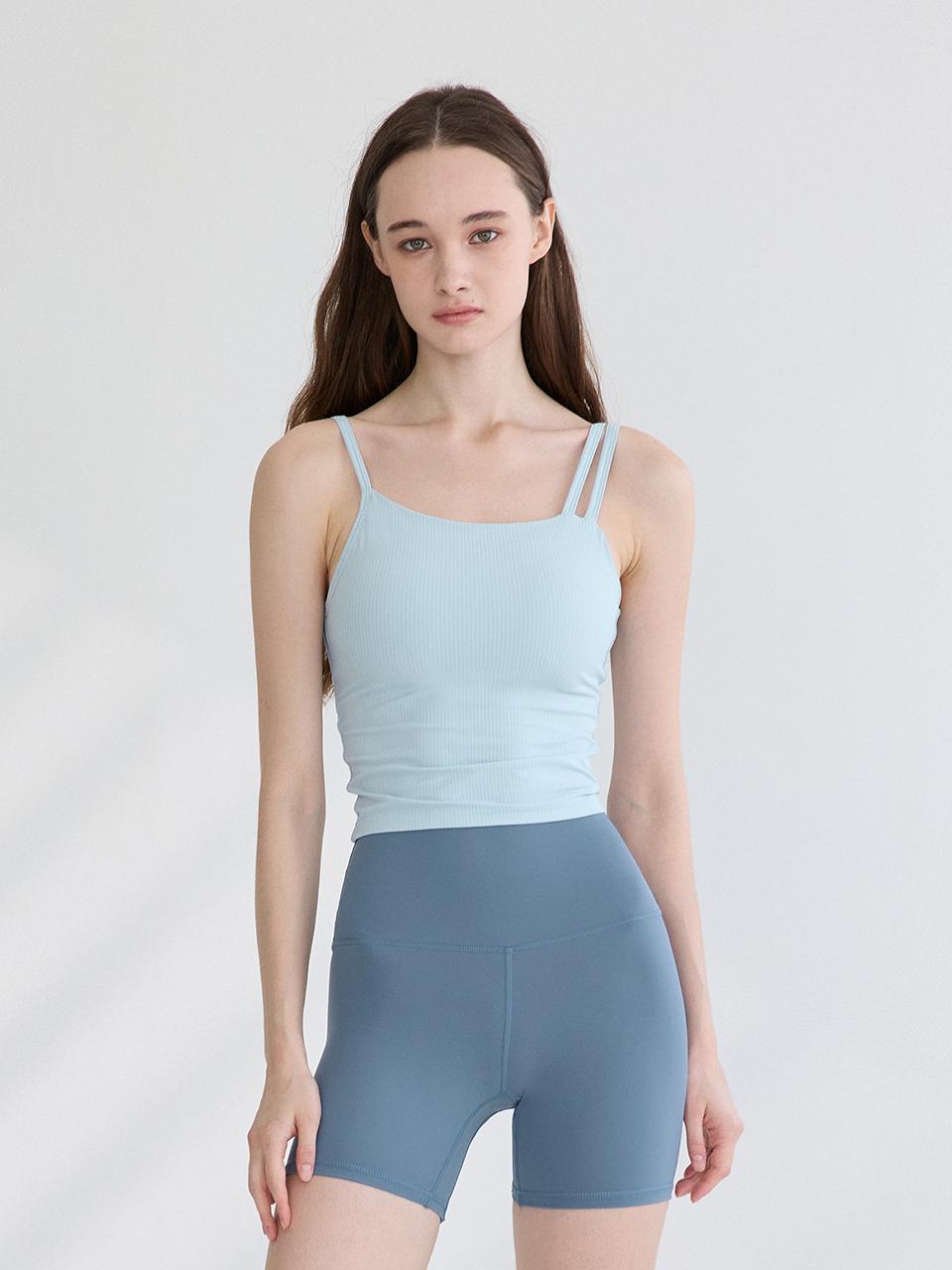 REINAMORA Unbalanced Strap Crop Tank Top_Spa Blue