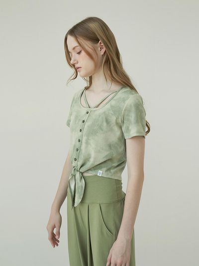 REINAMORA V Strap Neck Knot Short Cover_ Pale Sage