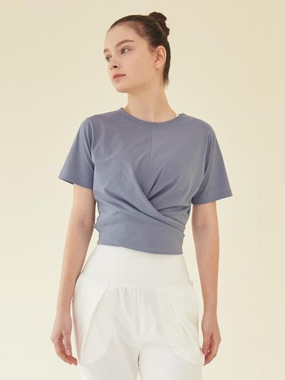 REINAMORA Wrapping Cross Short Sleeve T-shirt_Blue Ice
