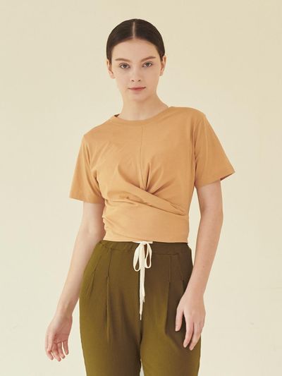 REINAMORA Wrapping Cross Short Sleeve T-shirt_Clay