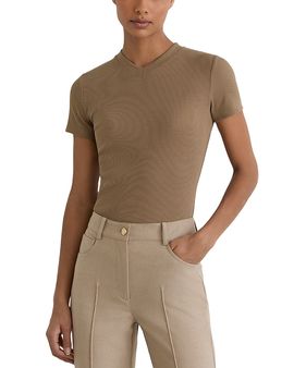 Reiss Reiss Addison Cotton Stretch High V Neck Ribbed Tee