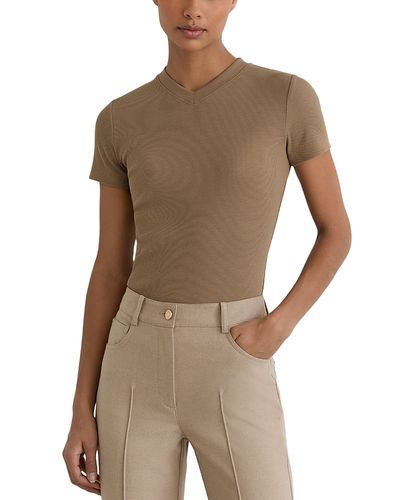 Reiss Reiss Addison Cotton Stretch High V Neck Ribbed Tee