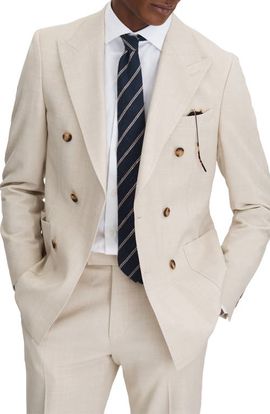 Reiss Reiss Belmont Double Breasted Tan Stretch Suit Jacket
