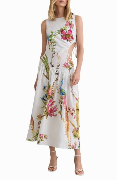 Reiss Reiss Bianca Floral Side Cutout Drop Waist Midi Dress
